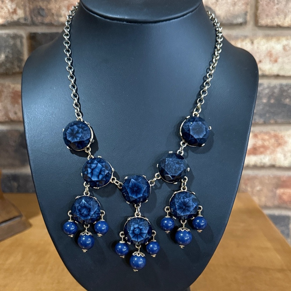 Navy Blue Bubble Gold Tone Statement Necklace